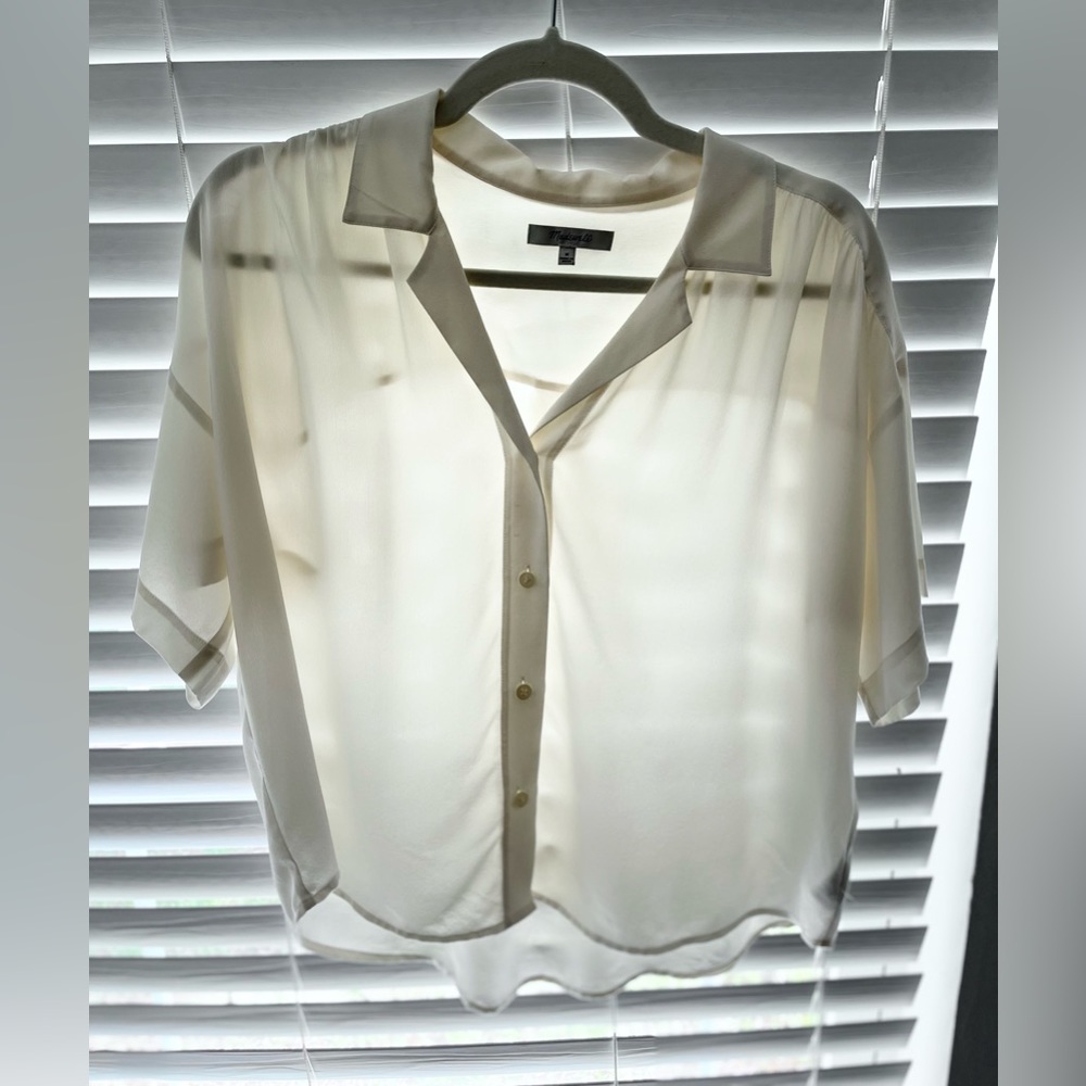 100% Silk - Madewell Silk Camp Shirt, Women’s M (White)
